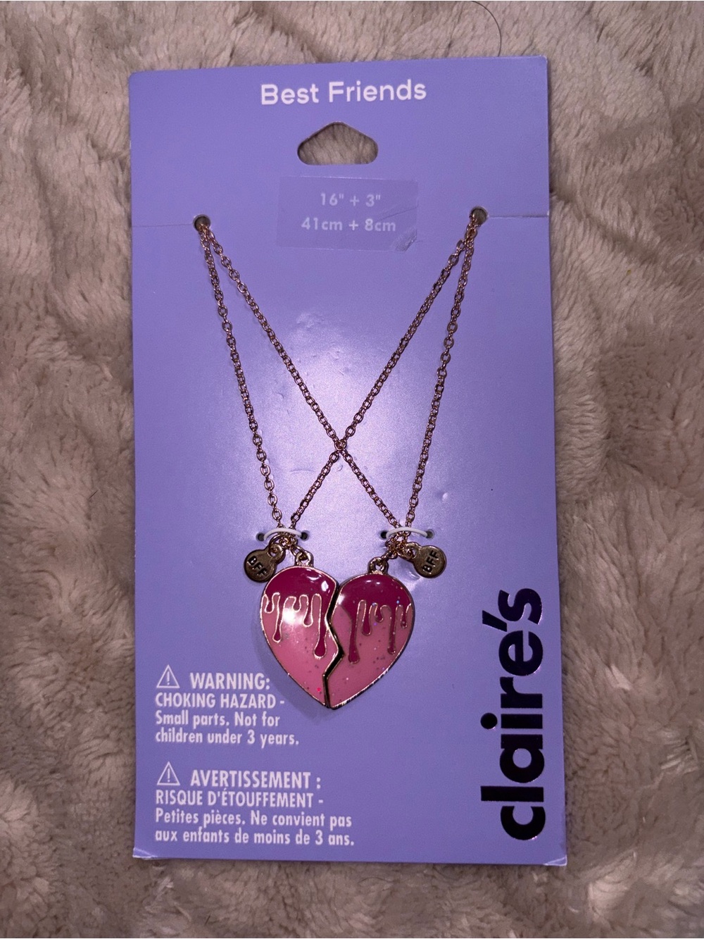 NWT-Claire's Pink Dripping Heart Best Friends Necklace Set-Gold tone